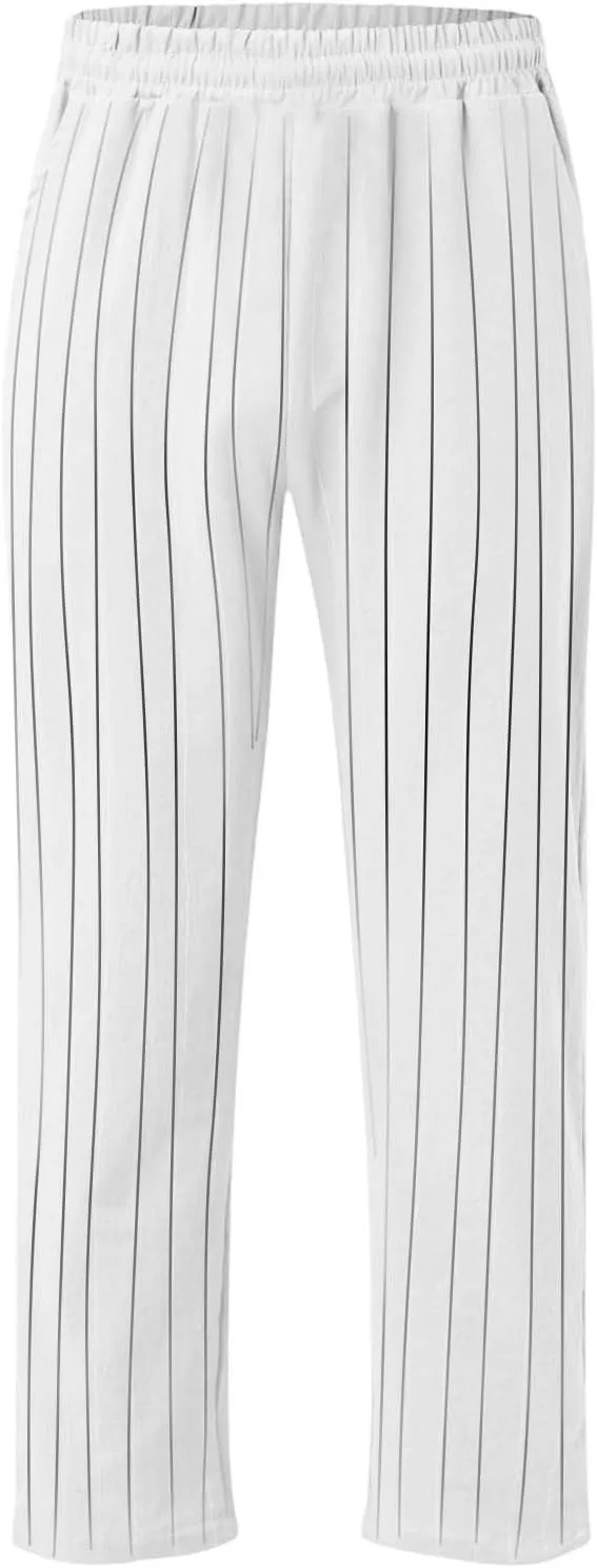 2025 Men's Linen Striped Pants Stretch Waist Comfortable Breathable Straight Pants