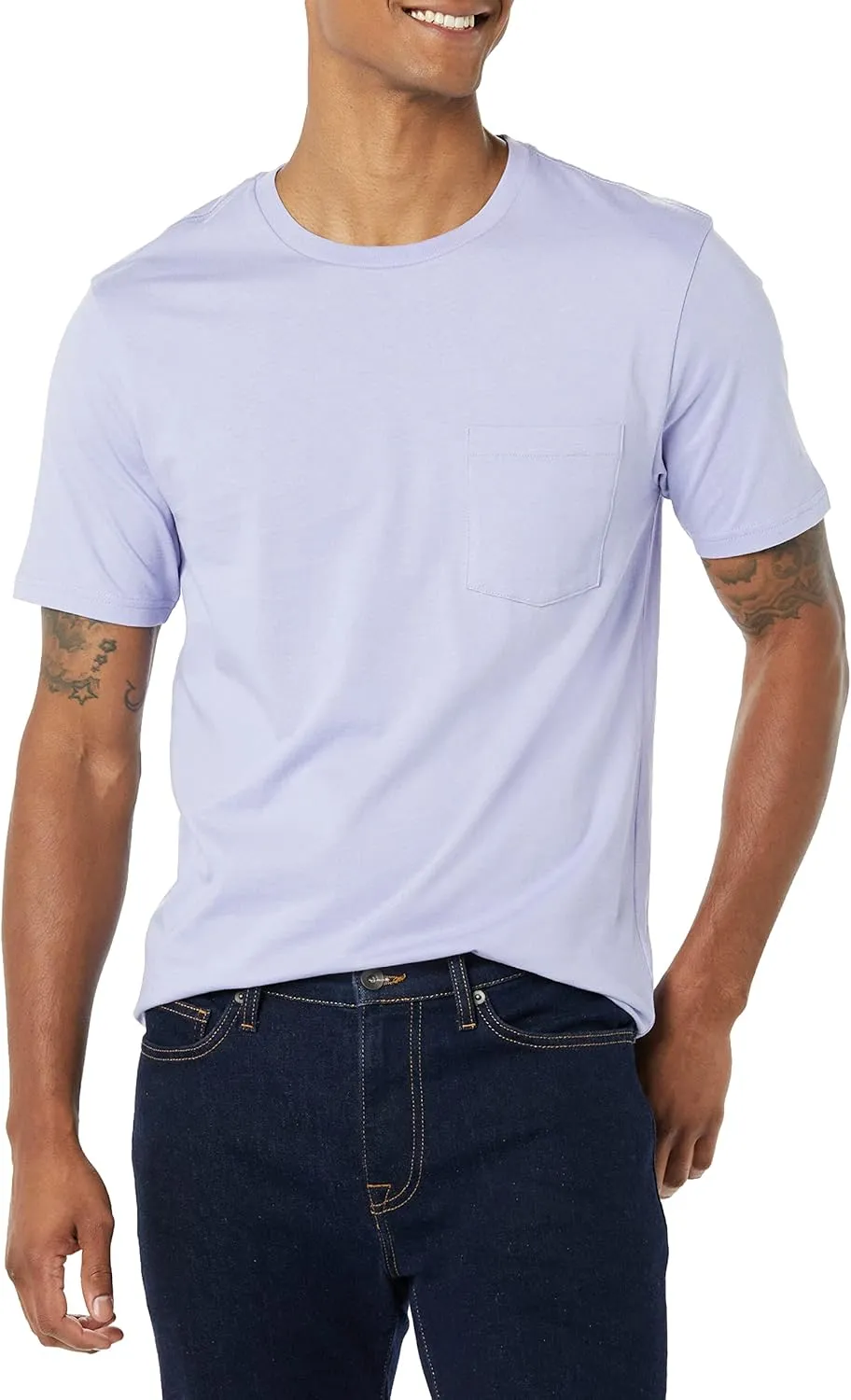 Amazon Essentials Men's T-Shirts, Short-Sleeve Crewneck Pocket, Cotton, 2-Pack