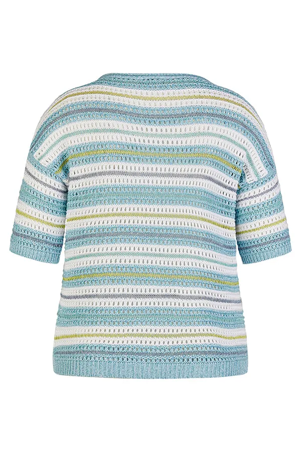 AQUABLUE STRIPED SHORT SLEEVE SWEATER