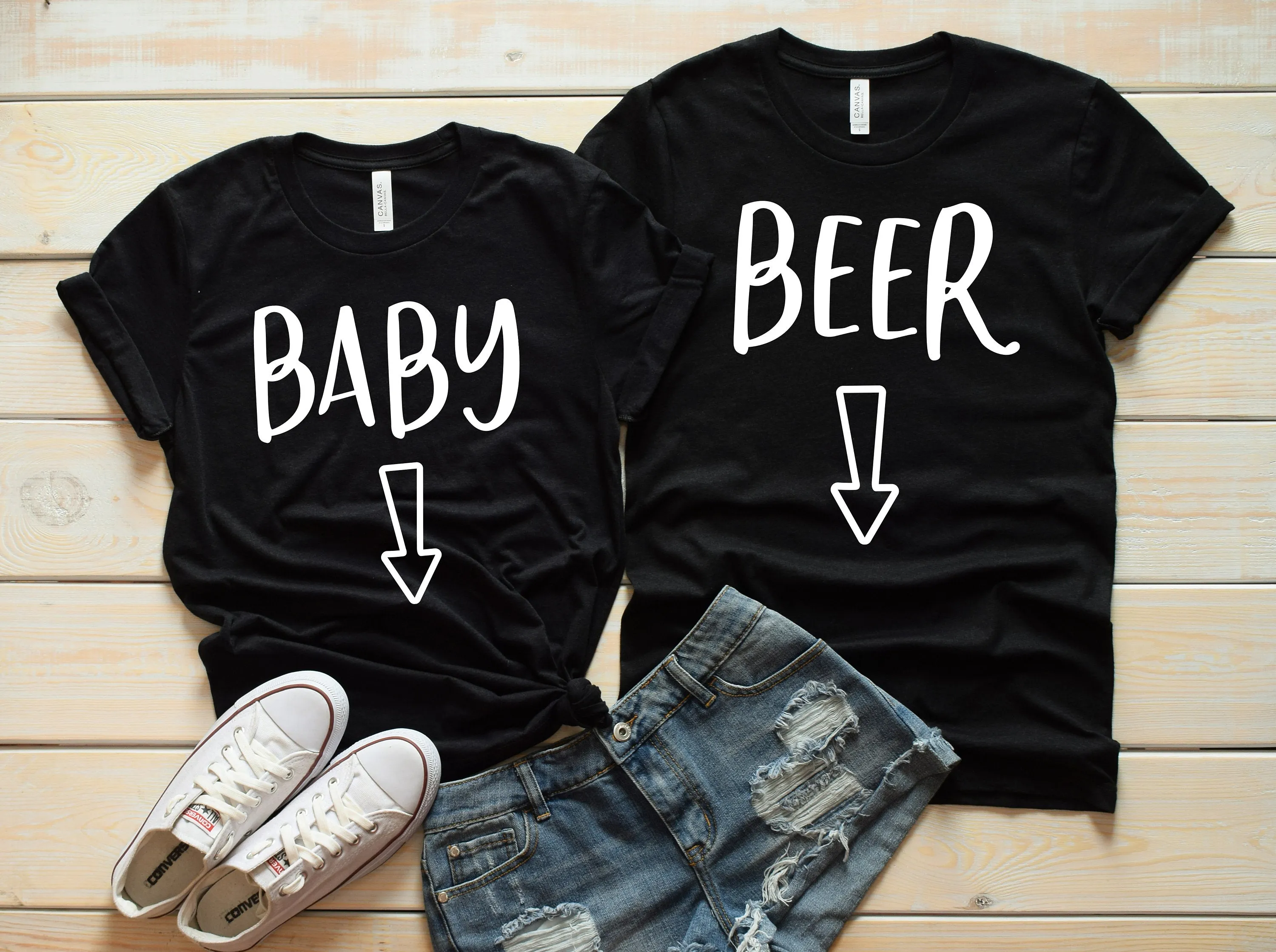 Baby and Beer T Shirts - Funny Matching Shirts - Cute Pregnancy Announcement Shirts -  Parents to Be Couple Shirt - Reveal