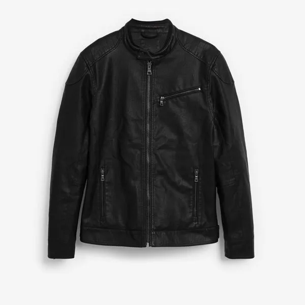 Black Faux Leather Racer Jacket