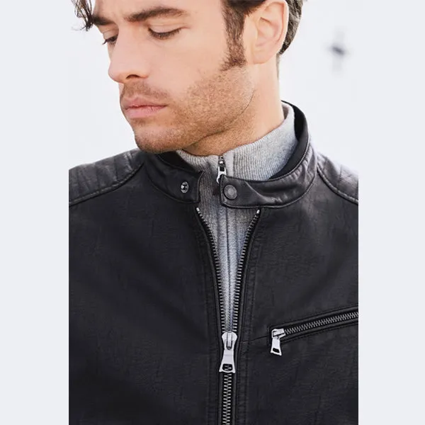 Black Faux Leather Racer Jacket