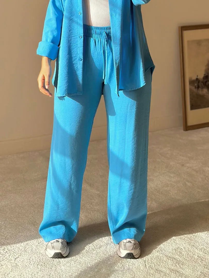 Blue Linen Comfort Pants