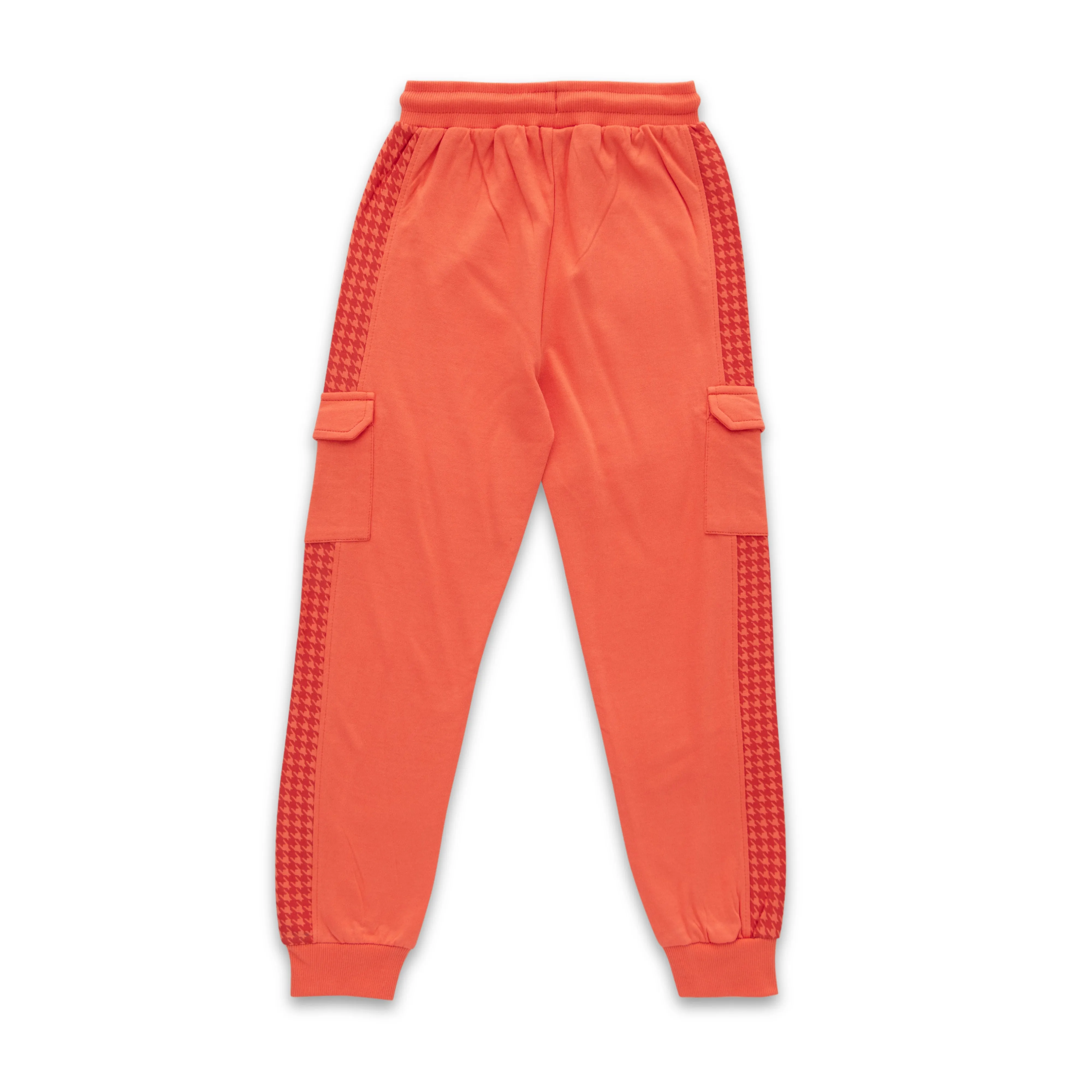 Boys Cargo Jogger Pants - Coral Orange with Side Pockets & Drawstring