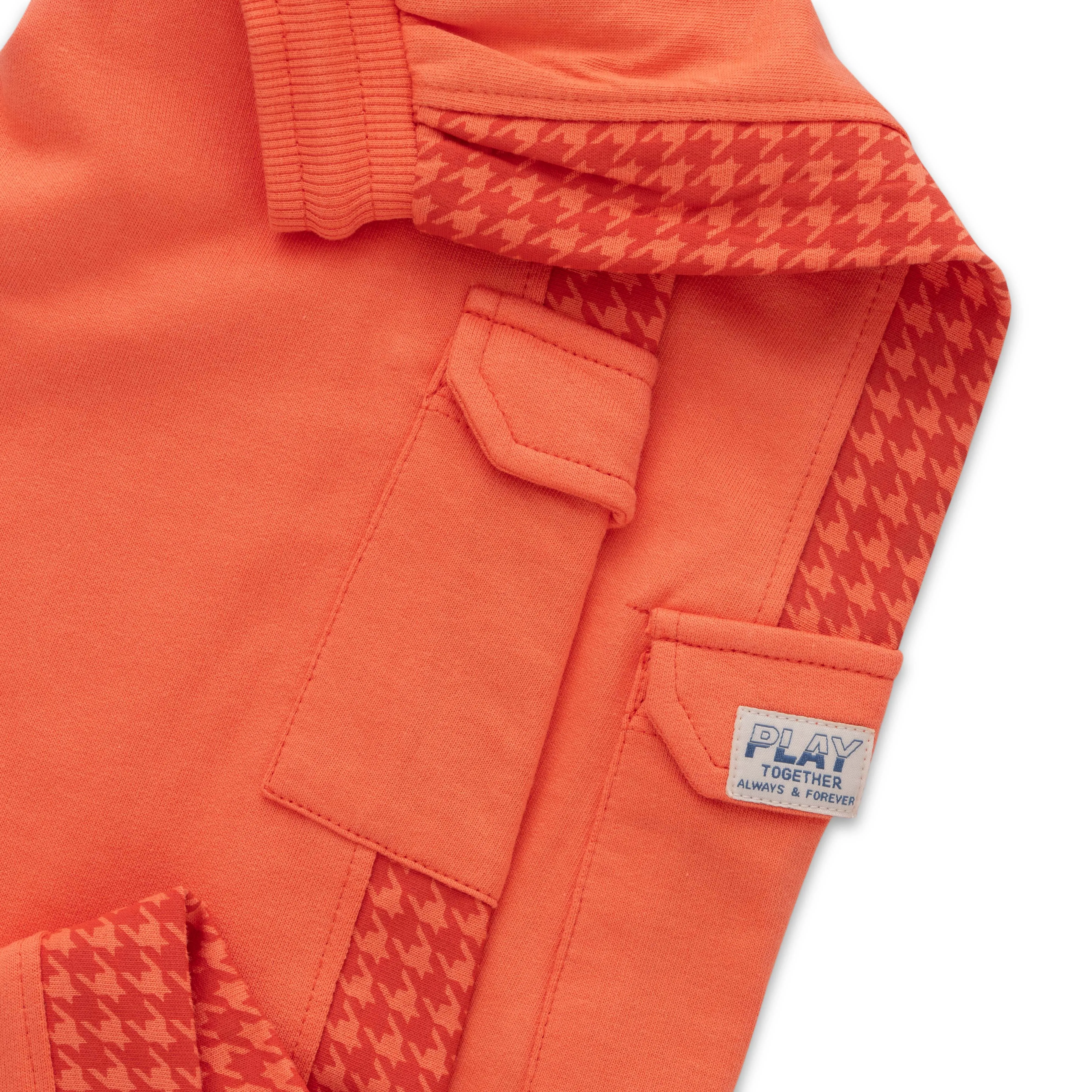 Boys Cargo Jogger Pants - Coral Orange with Side Pockets & Drawstring