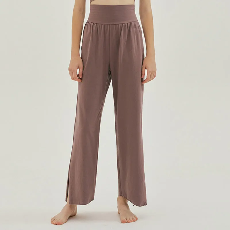 Buddha Stones Casual Loose Tie-down Hem Plain High Waist Women's Leica Pants With Pockets