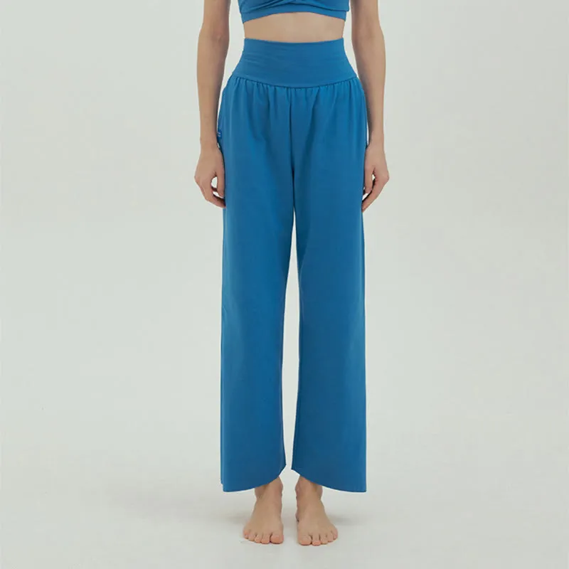 Buddha Stones Casual Loose Tie-down Hem Plain High Waist Women's Leica Pants With Pockets