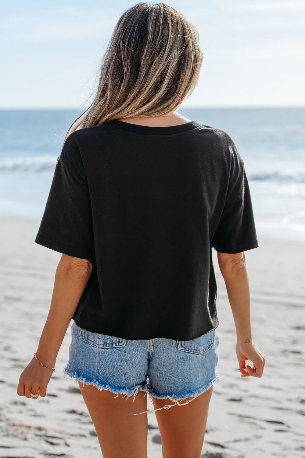 Checkered Peace Sign Round Neck T-Shirt