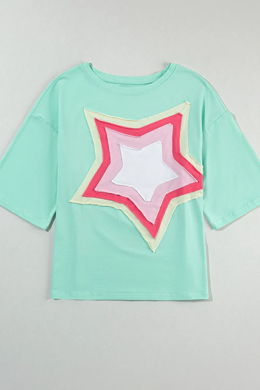 Color Block Star Patched Oversized T-Shirt