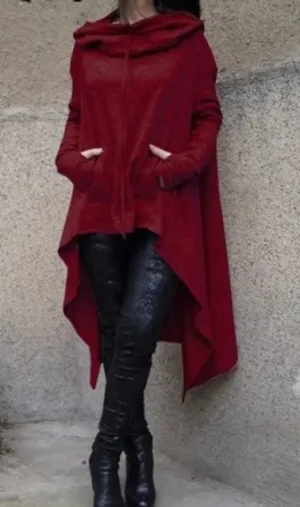 Cozy Autumn Poncho - Burgundy