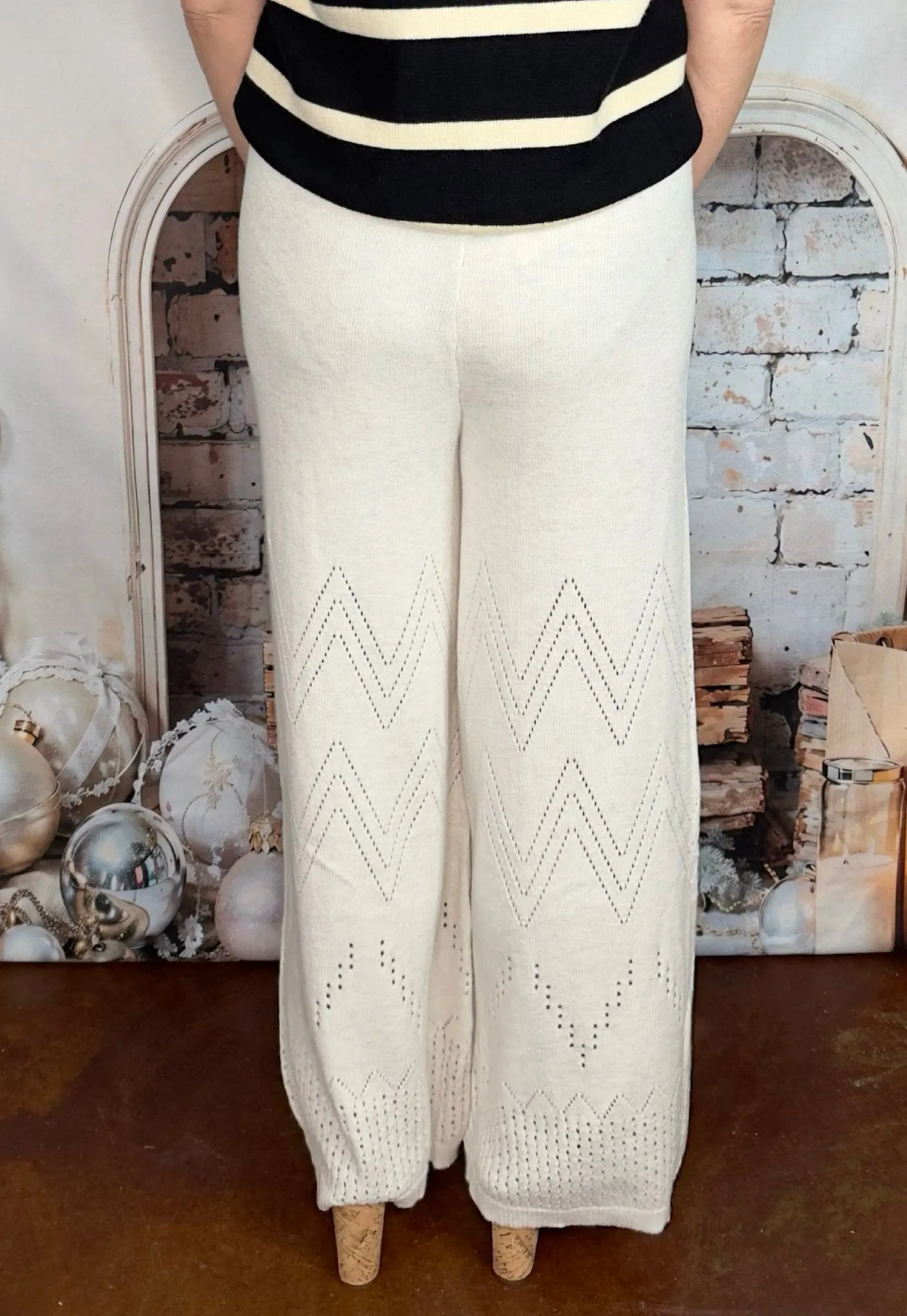 Cozy Up Cream Crochet Knitted Pants