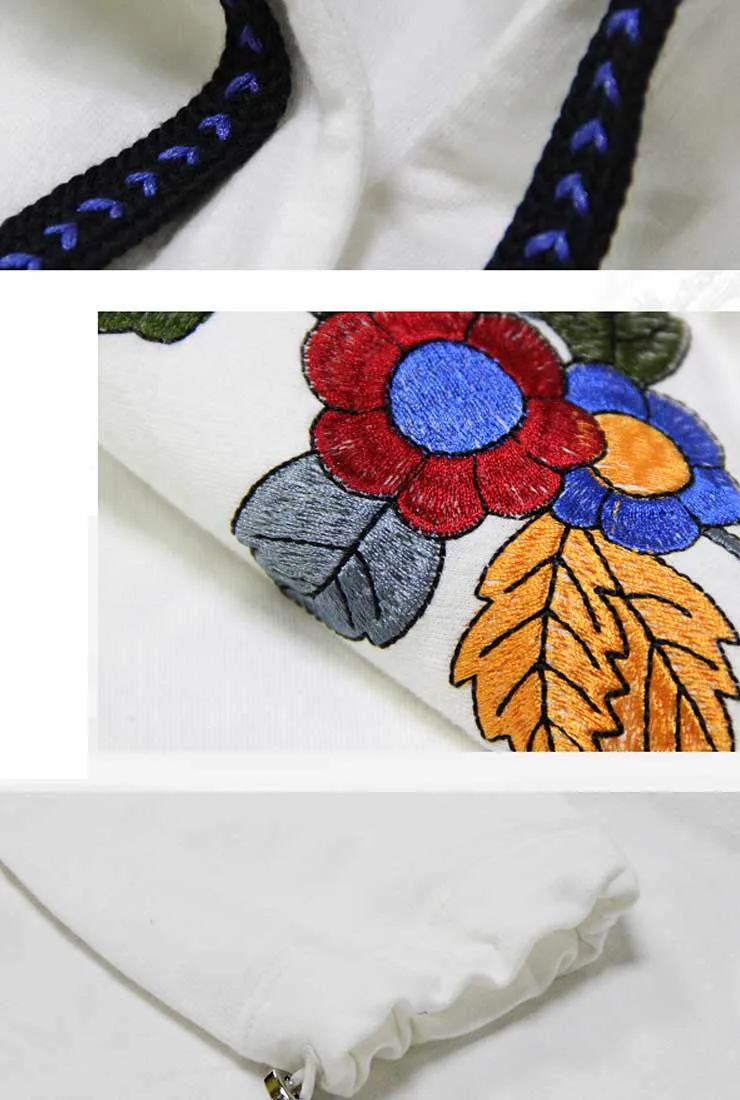 Drawstring Loose Shape Floral Embroidered Hoodie