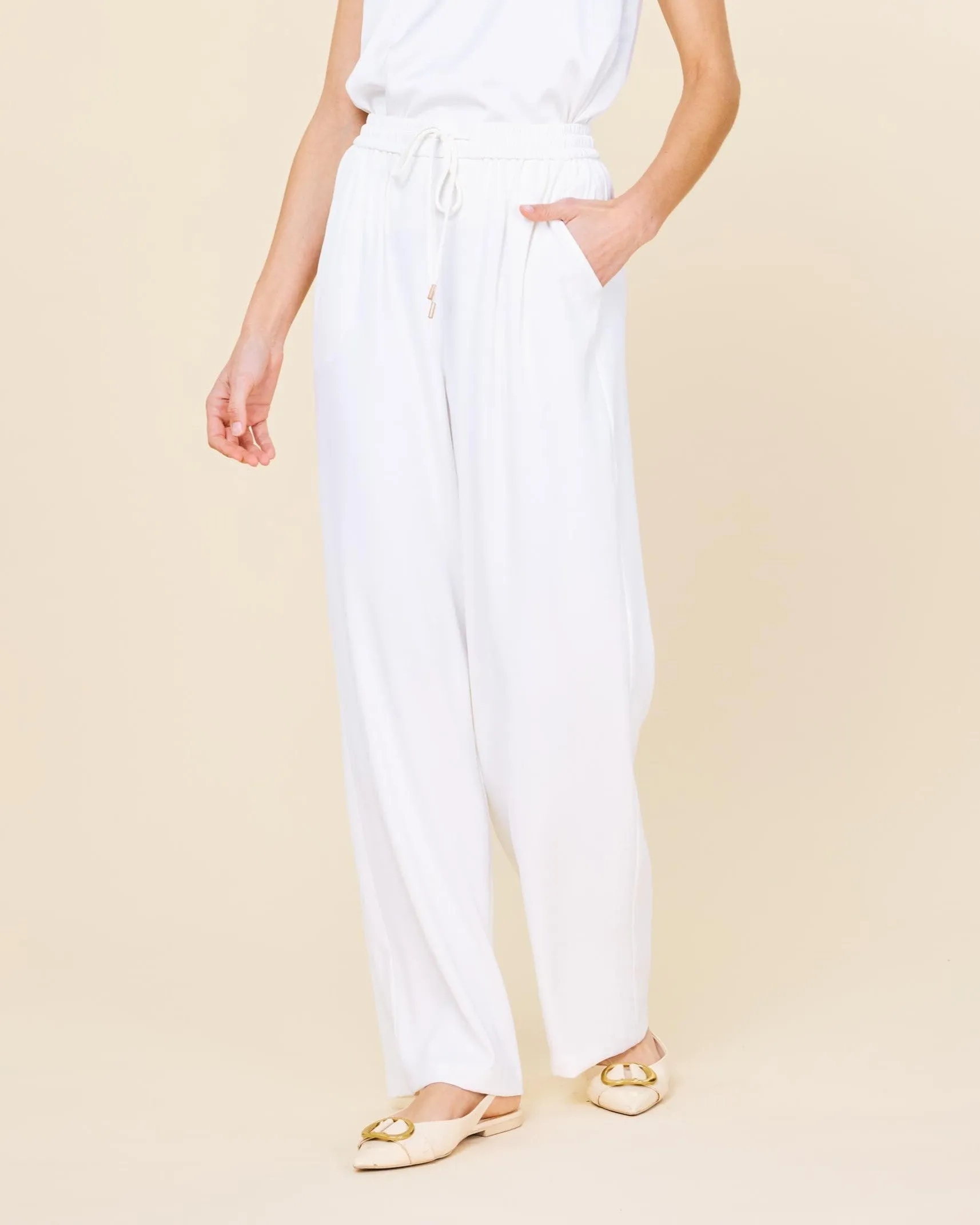 Elastic Waist Pants - White