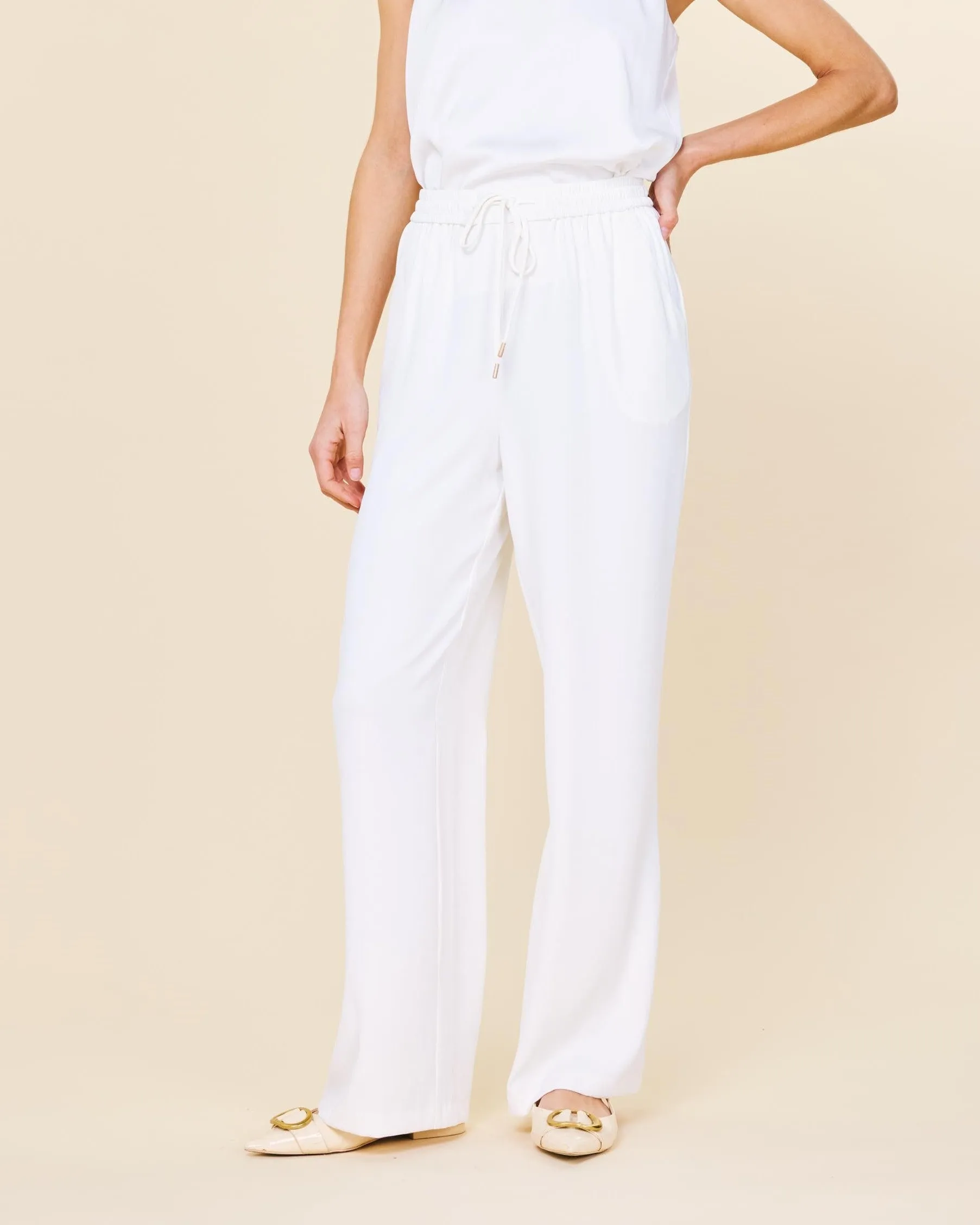 Elastic Waist Pants - White