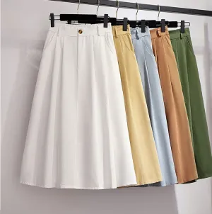 Elegant Solid Casual Pocket Elastic High-Waist A-Line Midi Skirt