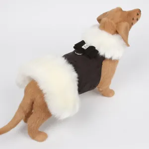 FAUX BIG BOW WHITE FOX FUR DOG COAT - BLACK