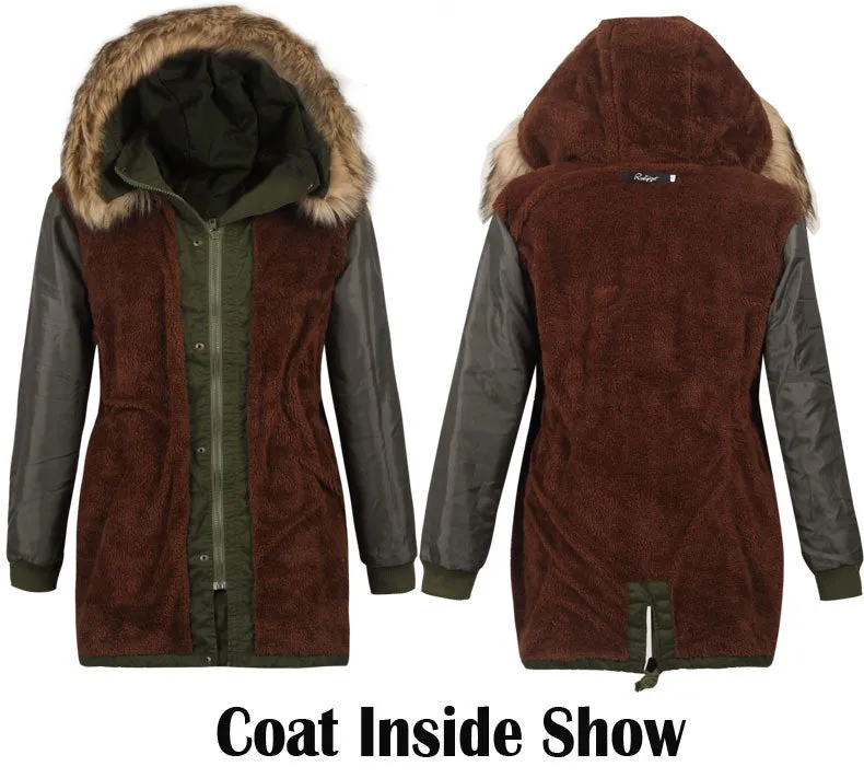 Faux Fur Collar Long Winter Hooded Coat
