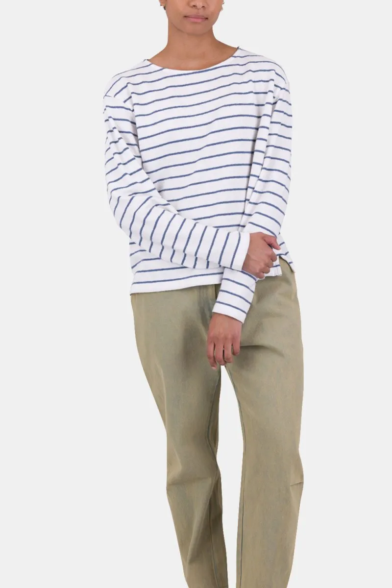 Folk Textured Stripe T-Shirt (Off White/Soft Blue)