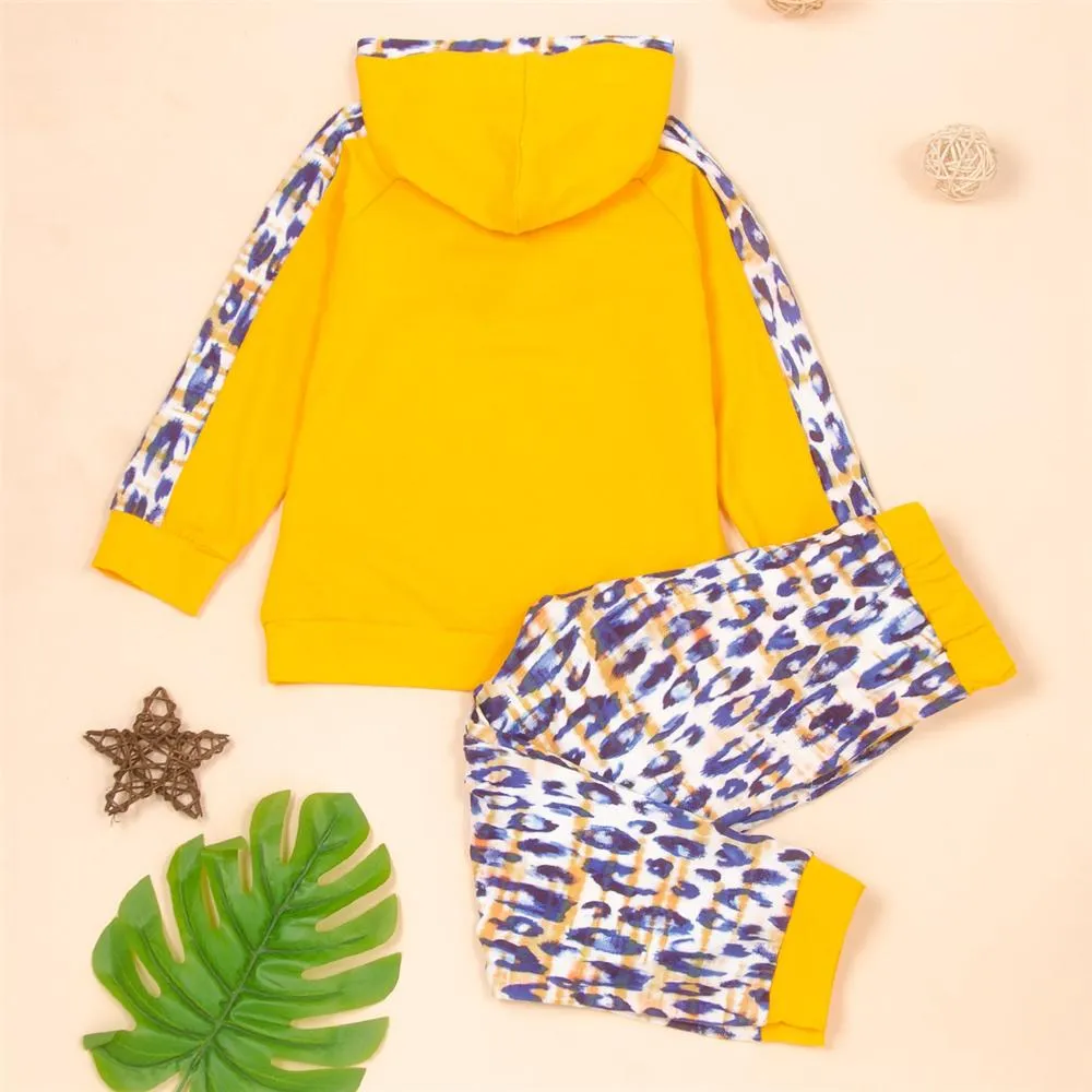 Girls Hooded Long Sleeve Leopard Printed Top & Pants Wholesale Childrens Clothing