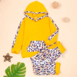 Girls Hooded Long Sleeve Leopard Printed Top & Pants Wholesale Childrens Clothing