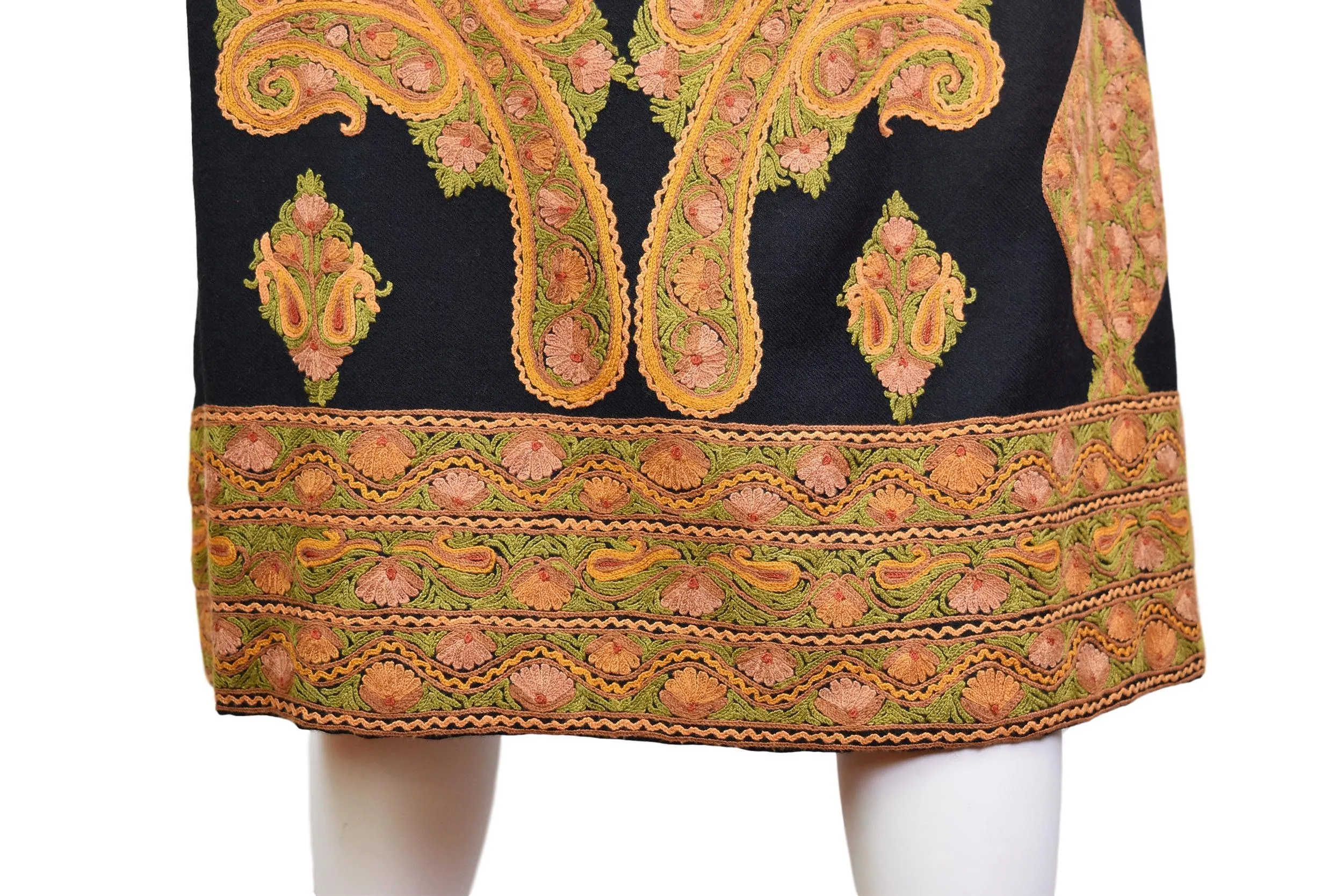 Hera Paisley Cashmere Jacket Dinner Black Evening Dress Coat Hand Embroidered Kashmir