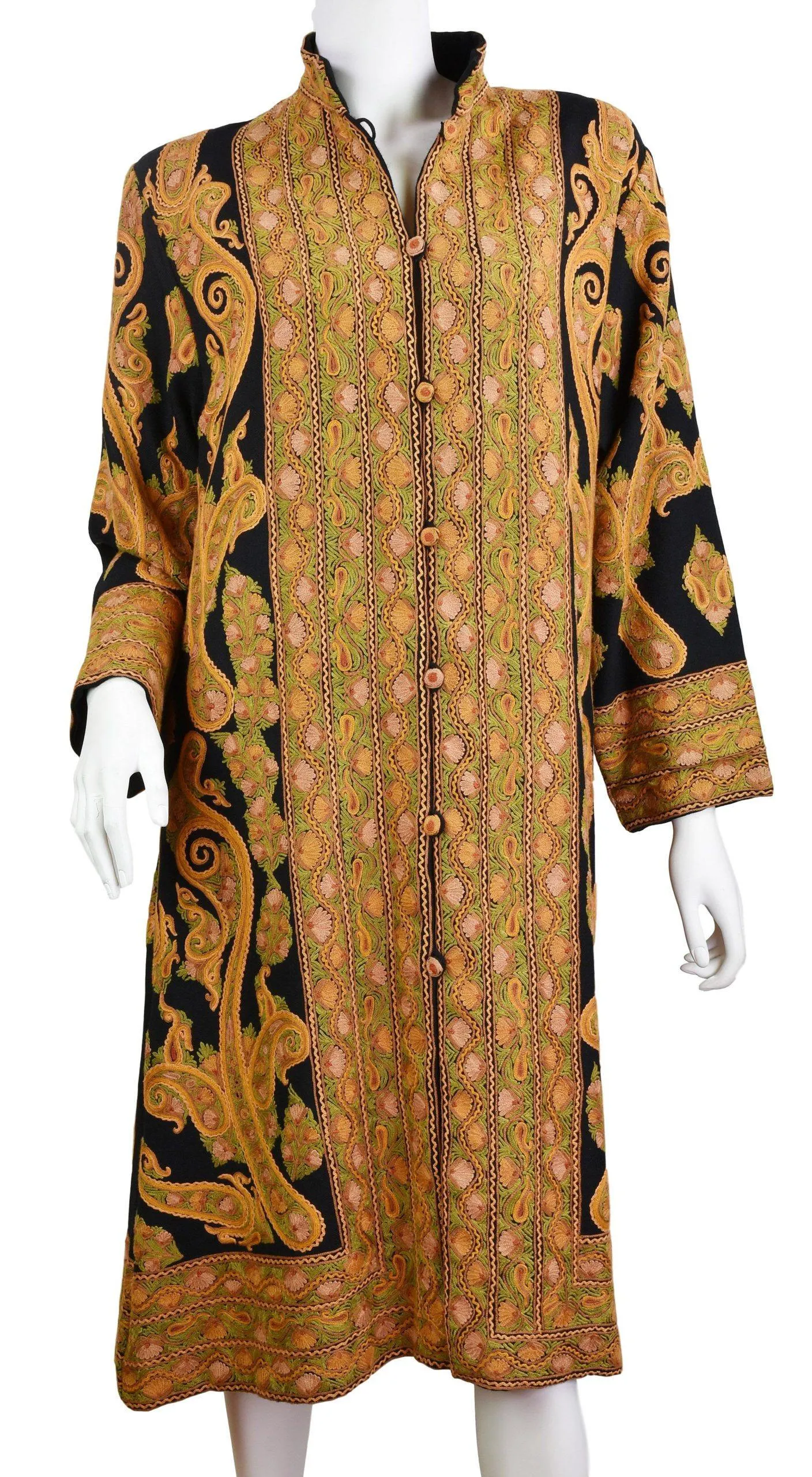 Hera Paisley Cashmere Jacket Dinner Black Evening Dress Coat Hand Embroidered Kashmir
