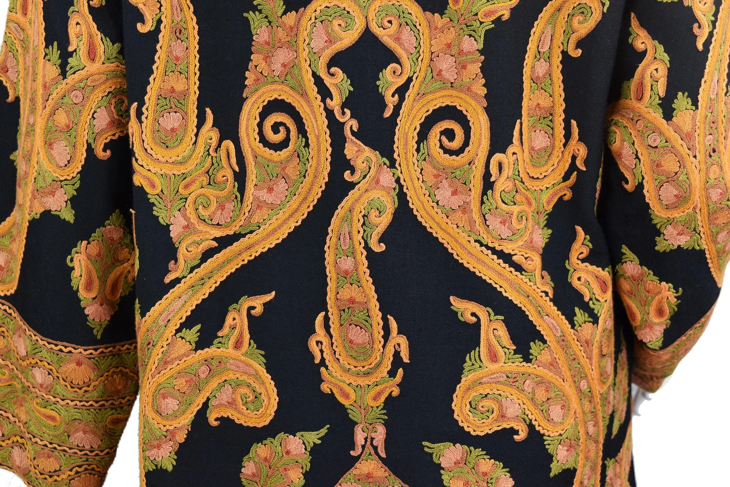 Hera Paisley Cashmere Jacket Dinner Black Evening Dress Coat Hand Embroidered Kashmir