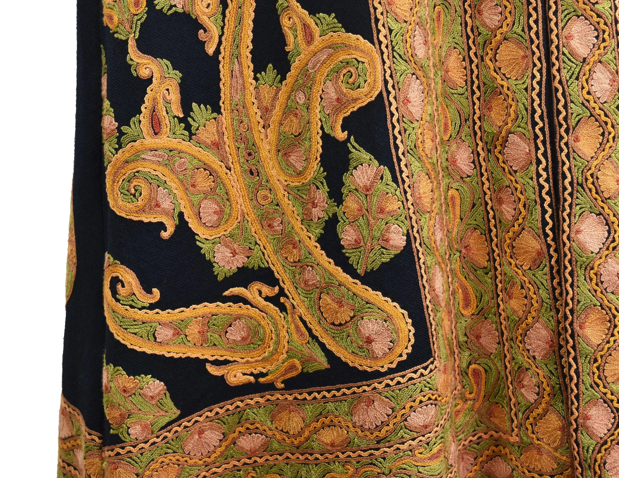 Hera Paisley Cashmere Jacket Dinner Black Evening Dress Coat Hand Embroidered Kashmir