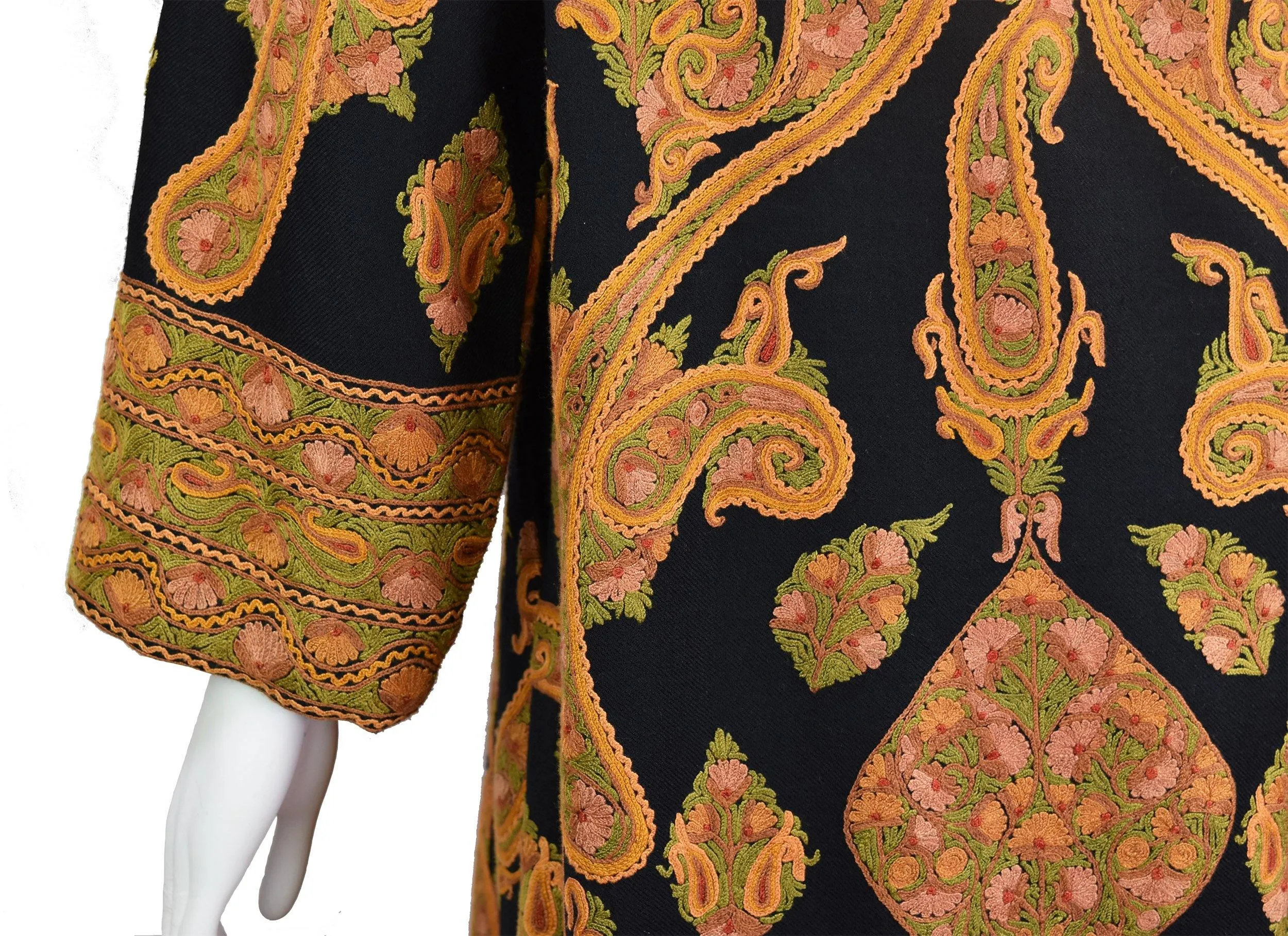 Hera Paisley Cashmere Jacket Dinner Black Evening Dress Coat Hand Embroidered Kashmir