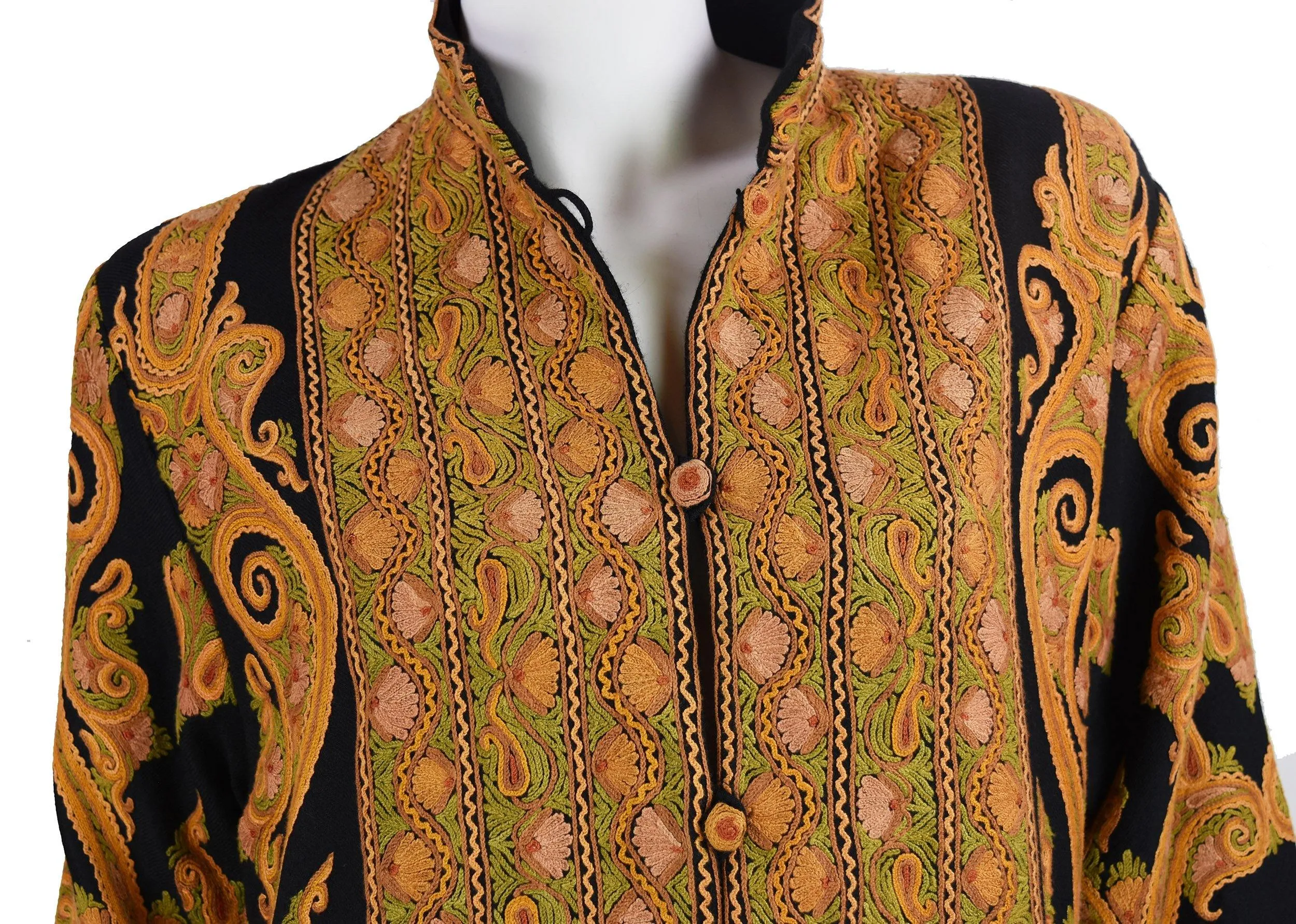 Hera Paisley Cashmere Jacket Dinner Black Evening Dress Coat Hand Embroidered Kashmir