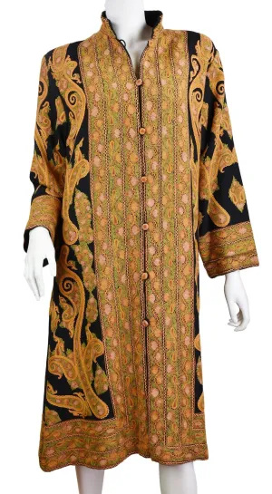 Hera Paisley Cashmere Jacket Dinner Black Evening Dress Coat Hand Embroidered Kashmir