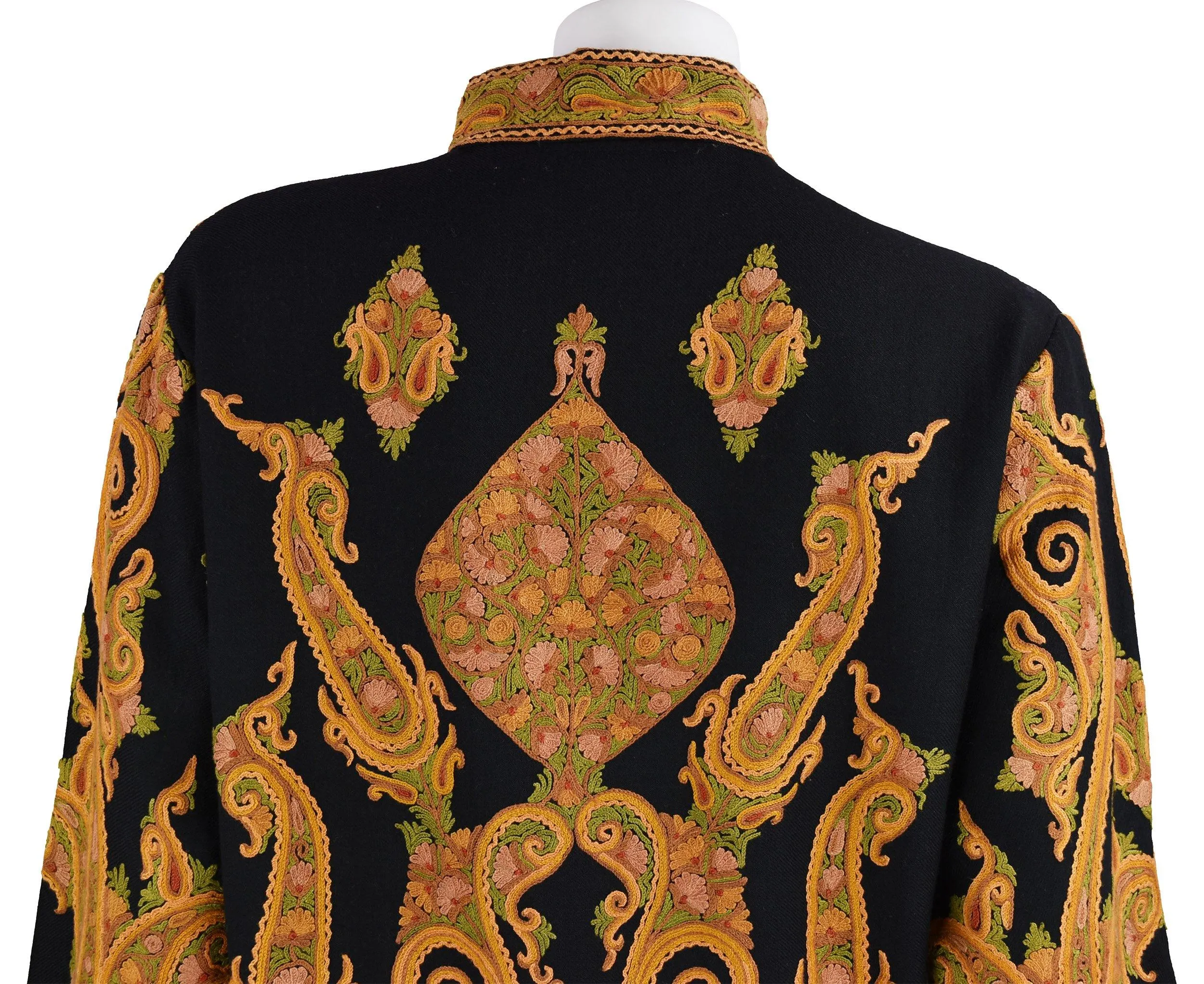 Hera Paisley Cashmere Jacket Dinner Black Evening Dress Coat Hand Embroidered Kashmir