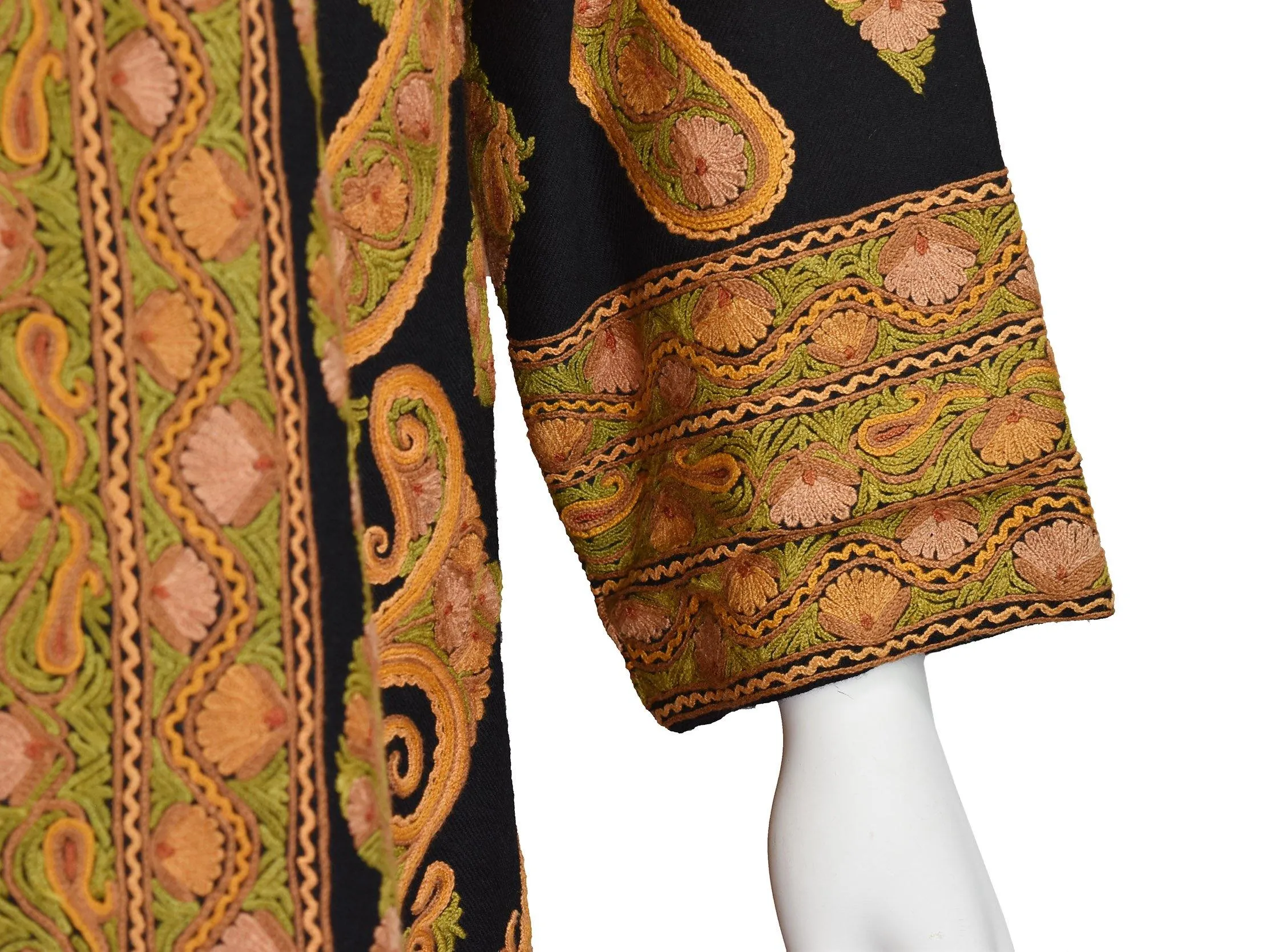 Hera Paisley Cashmere Jacket Dinner Black Evening Dress Coat Hand Embroidered Kashmir