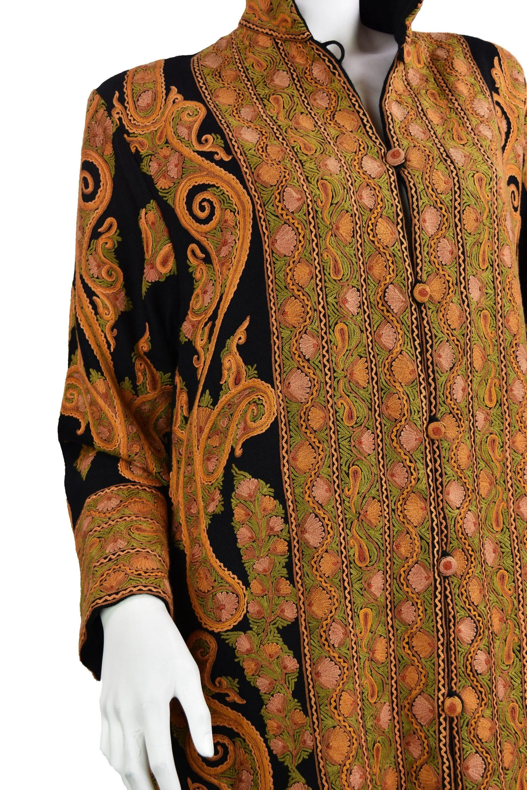 Hera Paisley Cashmere Jacket Dinner Black Evening Dress Coat Hand Embroidered Kashmir