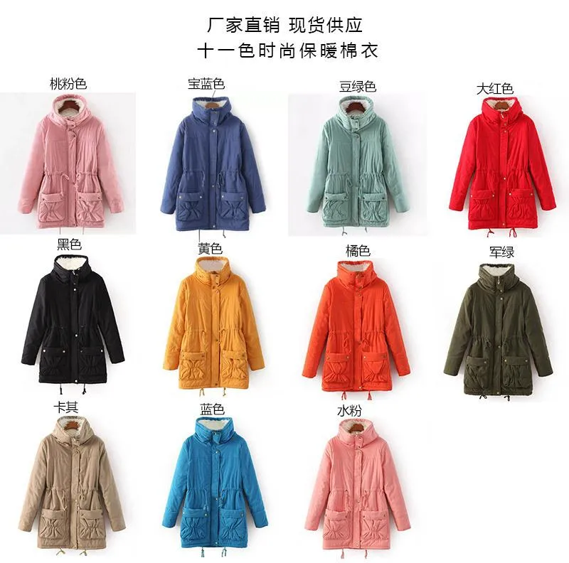 High Neck Solid Color Pockets Women Oversized Winter Warm Coat