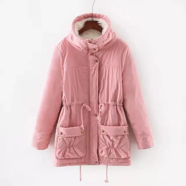 High Neck Solid Color Pockets Women Oversized Winter Warm Coat