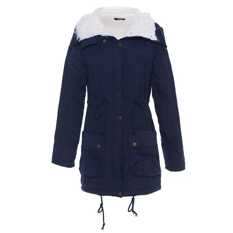 High Neck Solid Color Pockets Women Oversized Winter Warm Coat