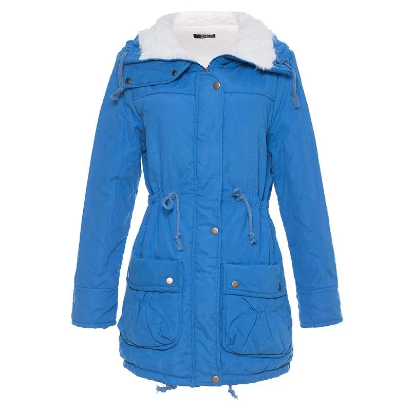 High Neck Solid Color Pockets Women Oversized Winter Warm Coat