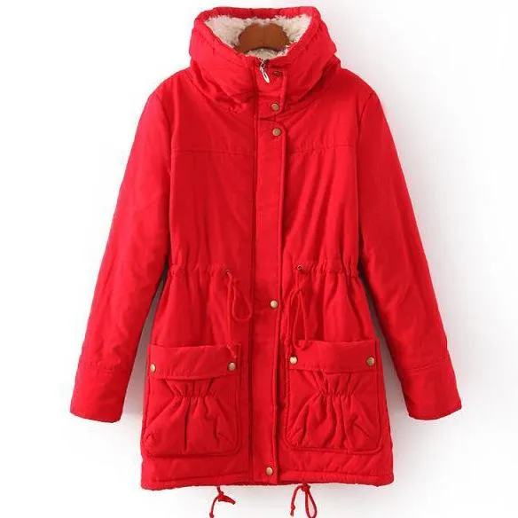 High Neck Solid Color Pockets Women Oversized Winter Warm Coat