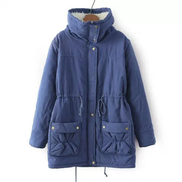 High Neck Solid Color Pockets Women Oversized Winter Warm Coat