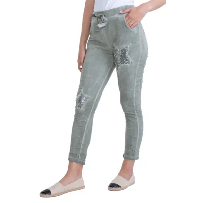 Italian Stretch Sequenced Pants - Khaki