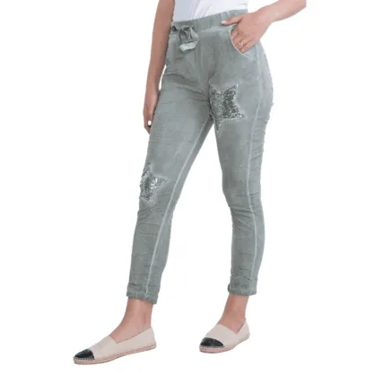 Italian Stretch Sequenced Pants - Khaki