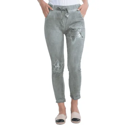 Italian Stretch Sequenced Pants - Khaki