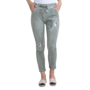 Italian Stretch Sequenced Pants - Khaki