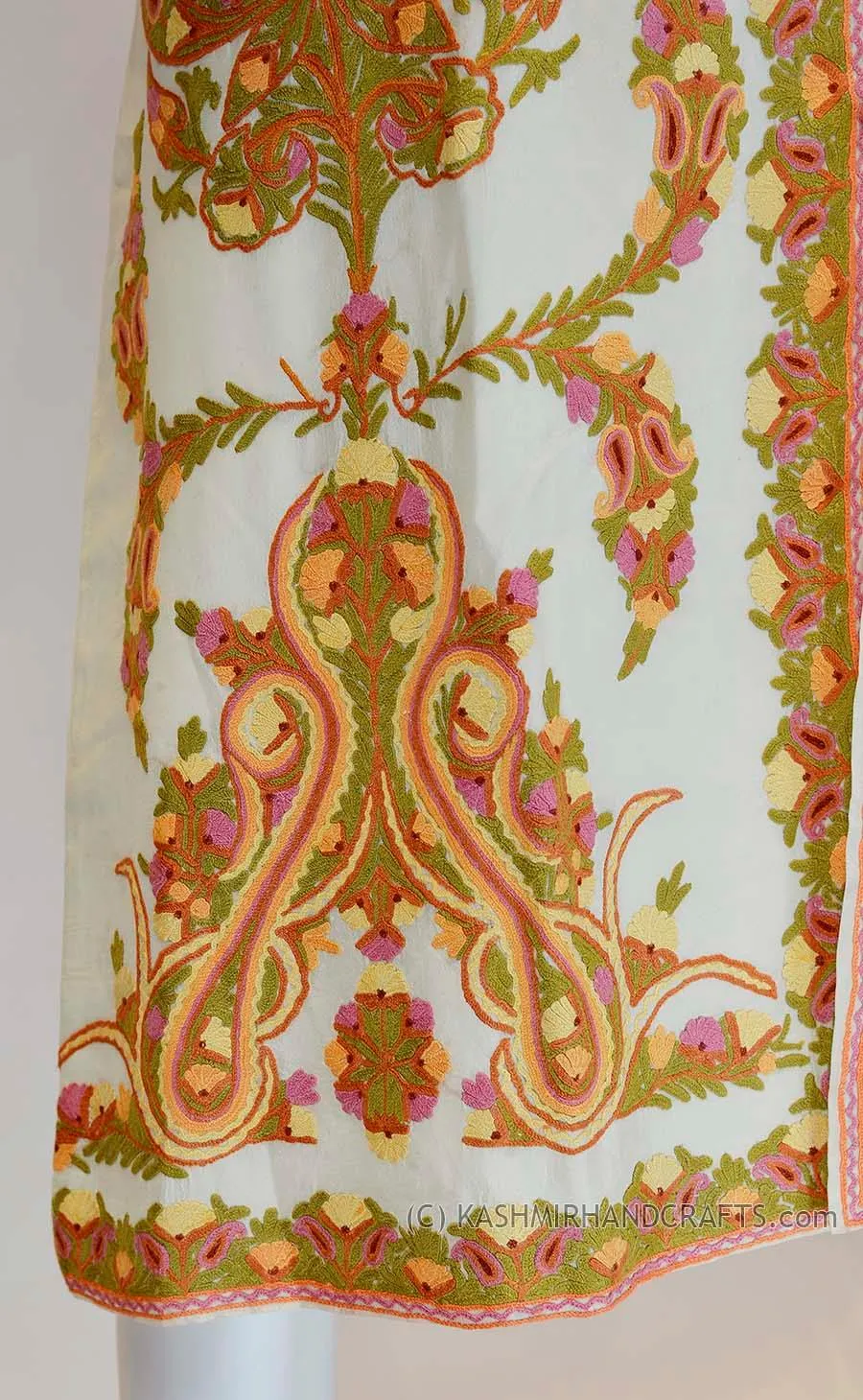 Ivory Silk Jacket Dinner Paisley Cream Evening Dress Coat Hand Embroidered Kashmir