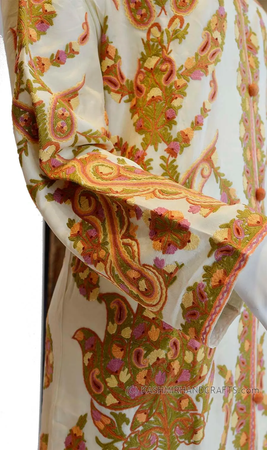 Ivory Silk Jacket Dinner Paisley Cream Evening Dress Coat Hand Embroidered Kashmir