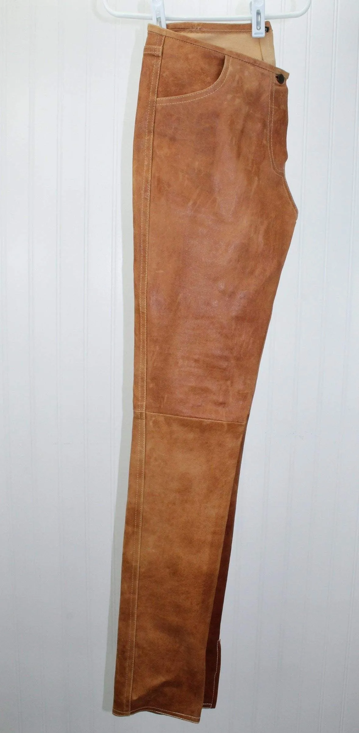 Jitrois France Womens Caramel Leather Pants - Slim Leg Lambskin Size 40 Dbl Stitch - 32" Waist
