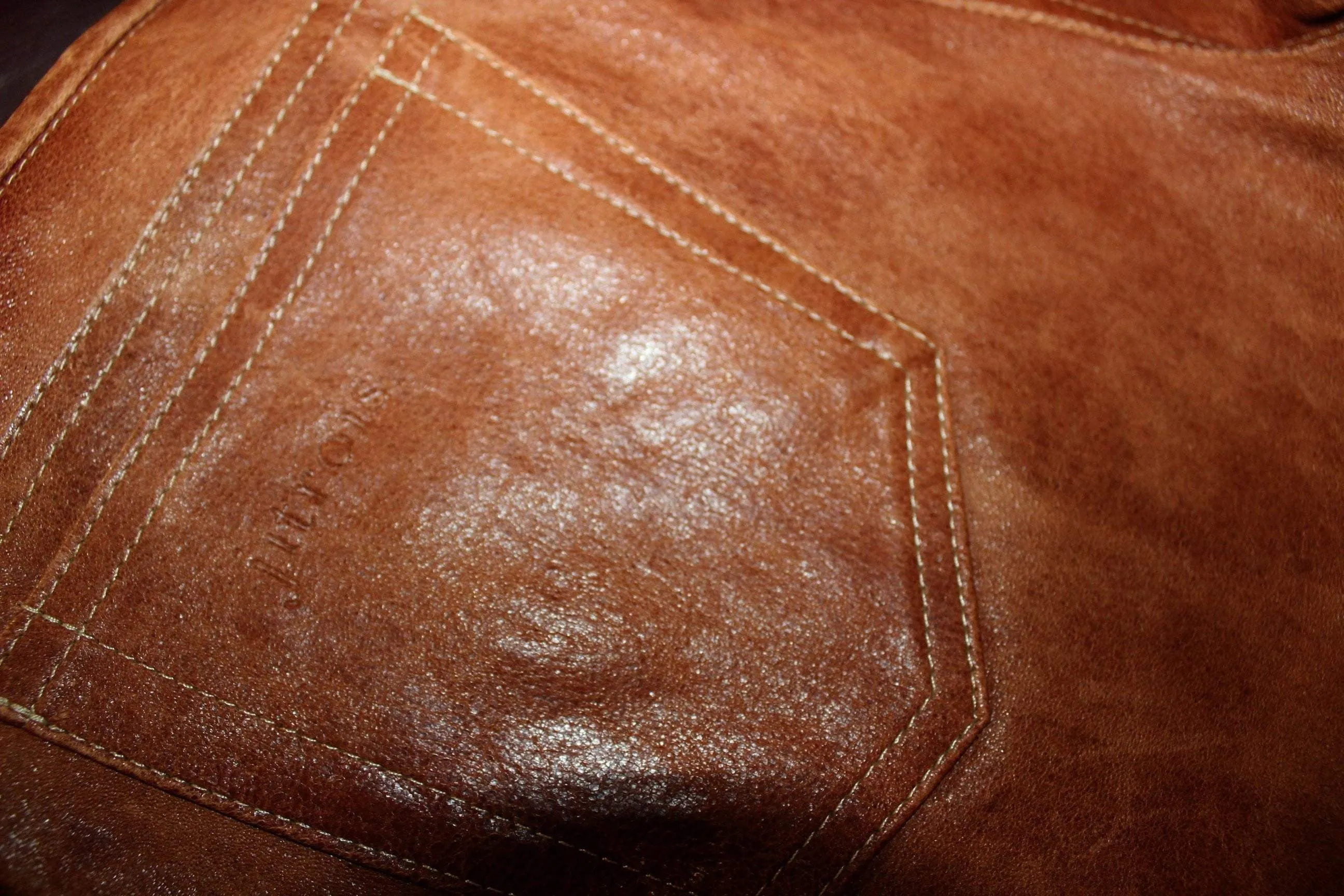 Jitrois France Womens Caramel Leather Pants - Slim Leg Lambskin Size 40 Dbl Stitch - 32" Waist