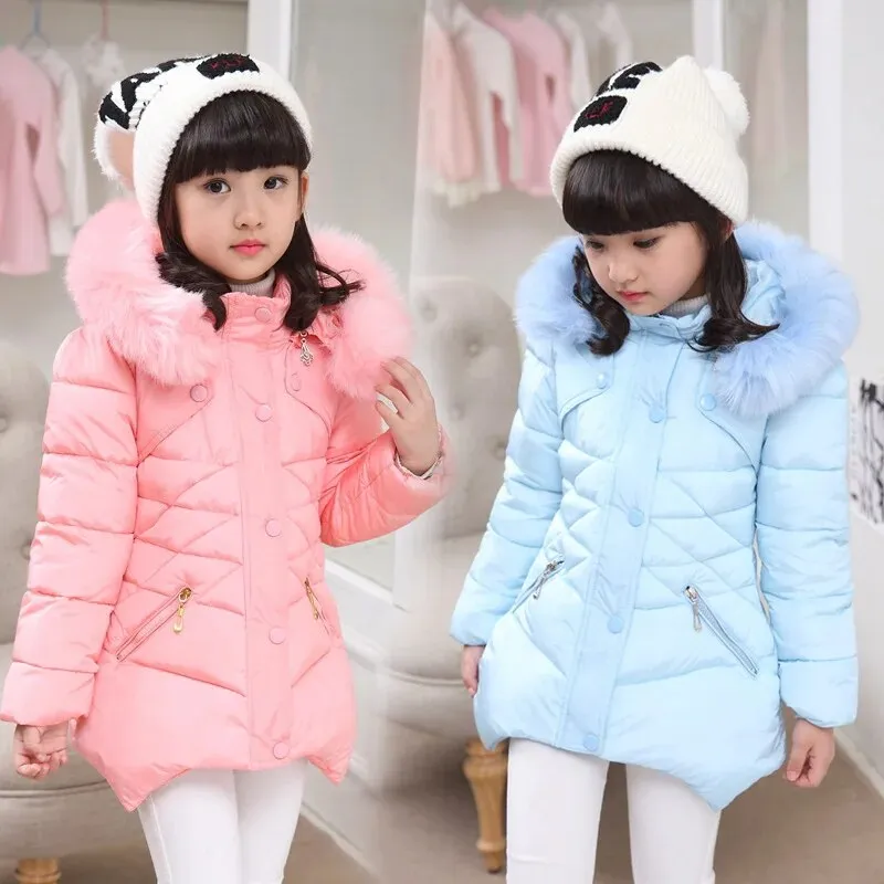 Kids Girls Mid-Length Hooded Windbreaker Coats
