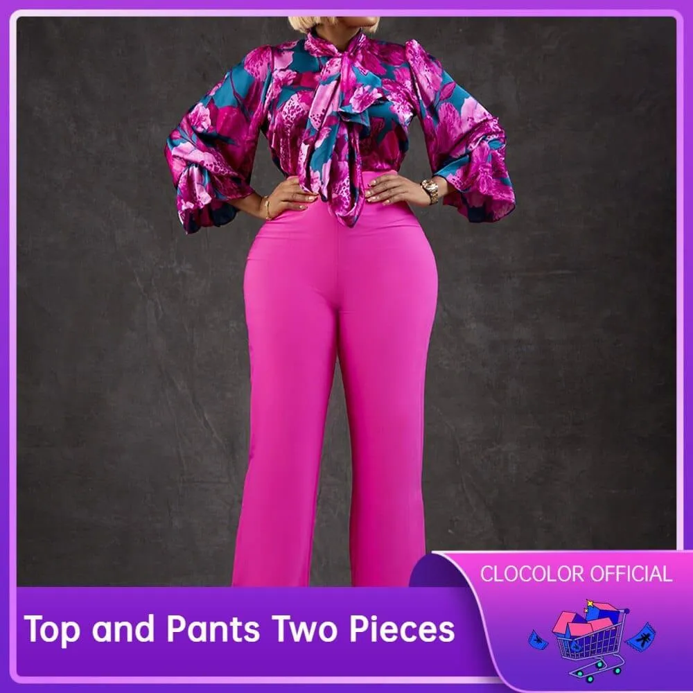 Long Sleeve Shirt Wide Leg Pants Two Piece Set Office Lady Matching Outfits